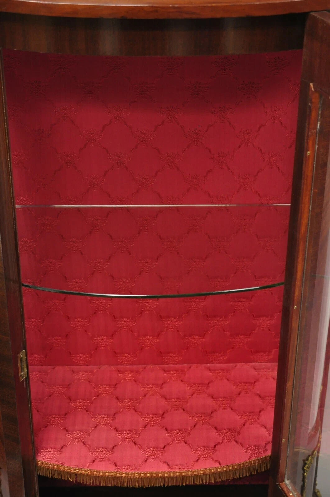 Vintage French Louis XV Style Small Bowed Glass Inlaid Curio Display Cabinet