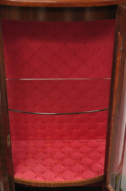 Vintage French Louis XV Style Small Bowed Glass Inlaid Curio Display Cabinet