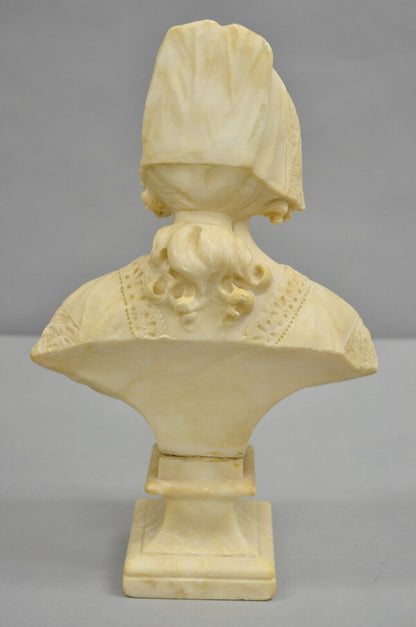 Antique Victorian Carved Alabaster Marble Figural Young Woman Maiden Bust Statue