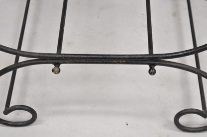 Vintage Hollywood Regency Black Wrought Iron Curule Scrolling Bench (A)