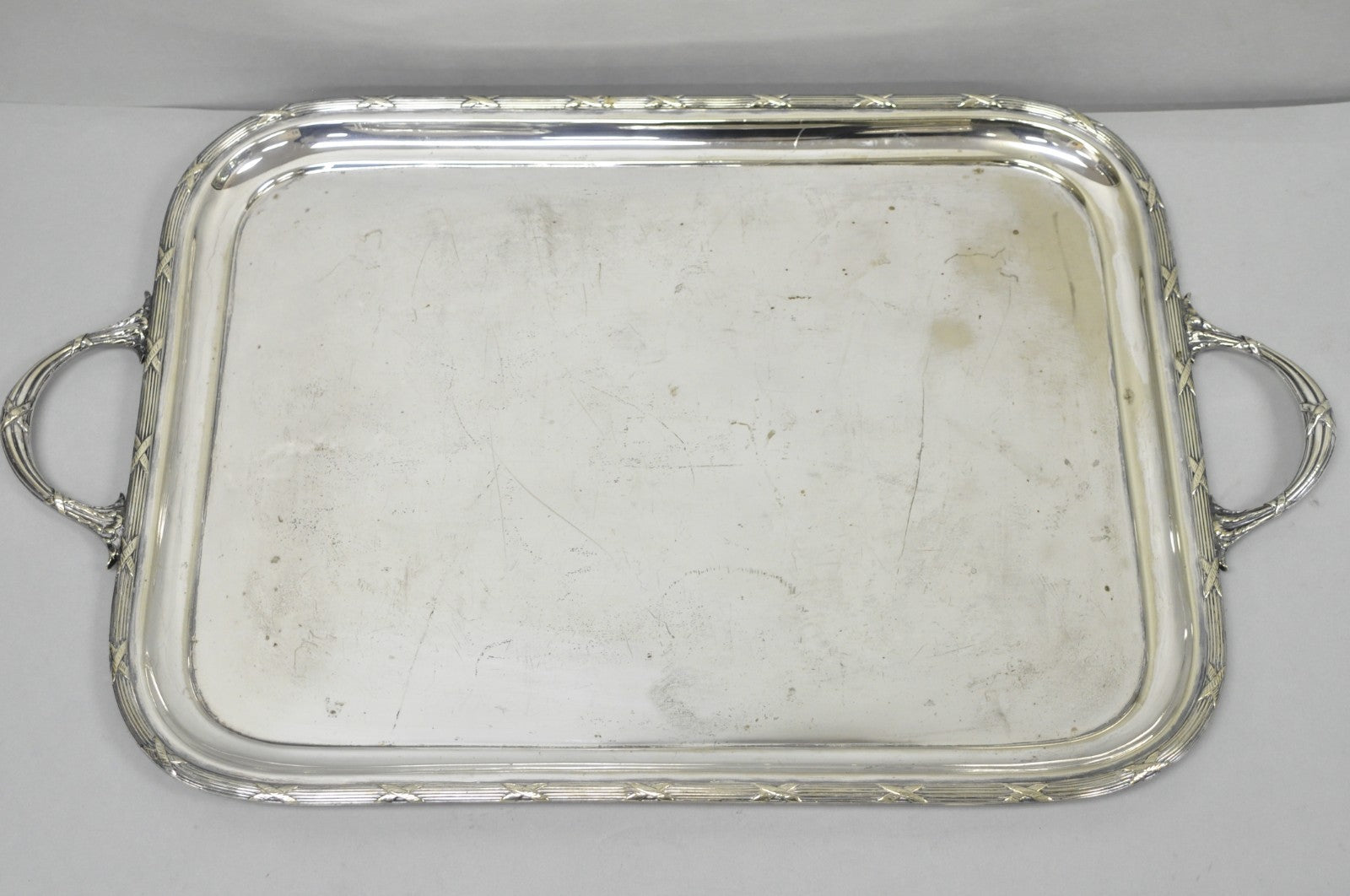 Antique Waring & Gillow English Edwardian Lrg Silver Plated Serving Platter Tray