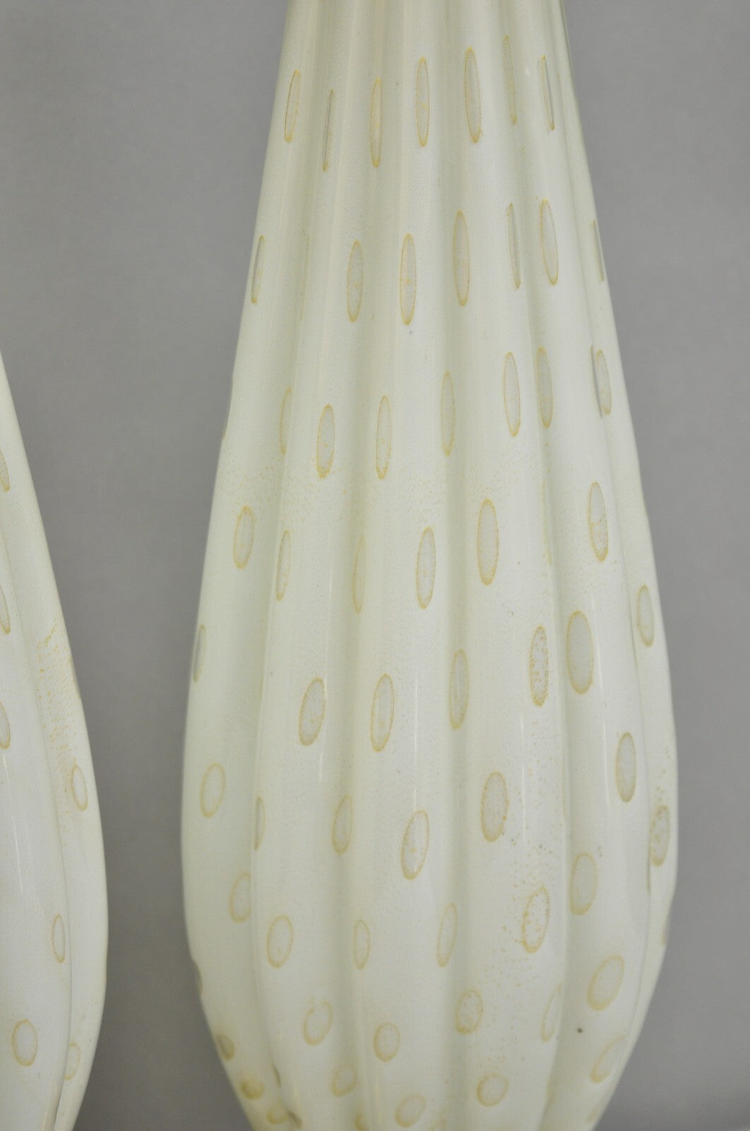 Vintage Mid Century Modern Italian Murano White Blown Glass Table Lamps - a Pair
