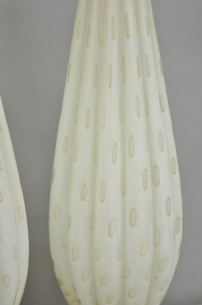 Vintage Mid Century Modern Italian Murano White Blown Glass Table Lamps - a Pair