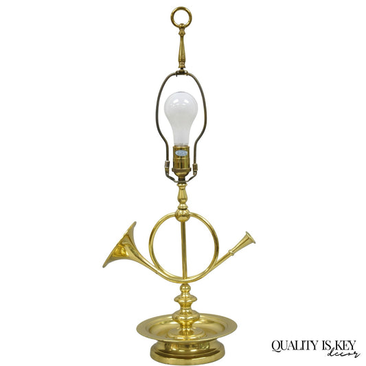 Vintage Remington Brass Equestrian Hunting Horn French Horn Table Lamp