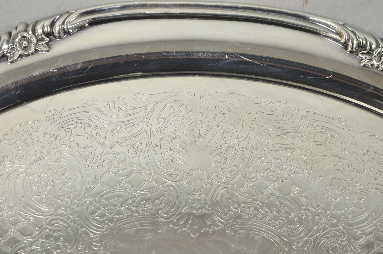 Vintage Reed & Barton 1820 Victorian Silver Plated Oval Serving Platter Bar Tray