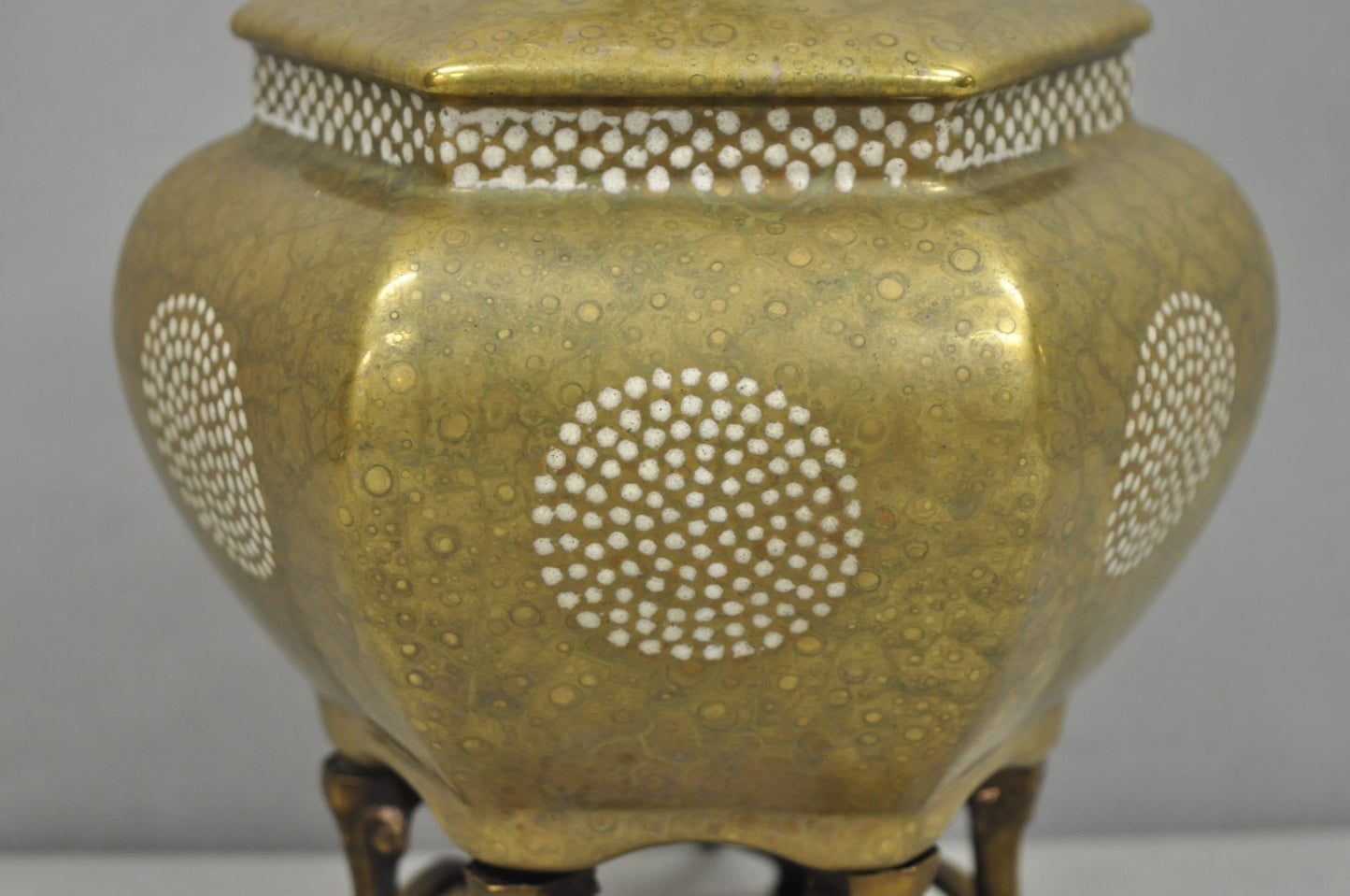 Vintage Oriental Small Porcelain Gold Oil Drop Painted Boudoir Table Lamp