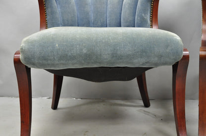 Vintage French Hollywood Regency Mahogany Saber Leg Parlor Lounge Chair - a Pair