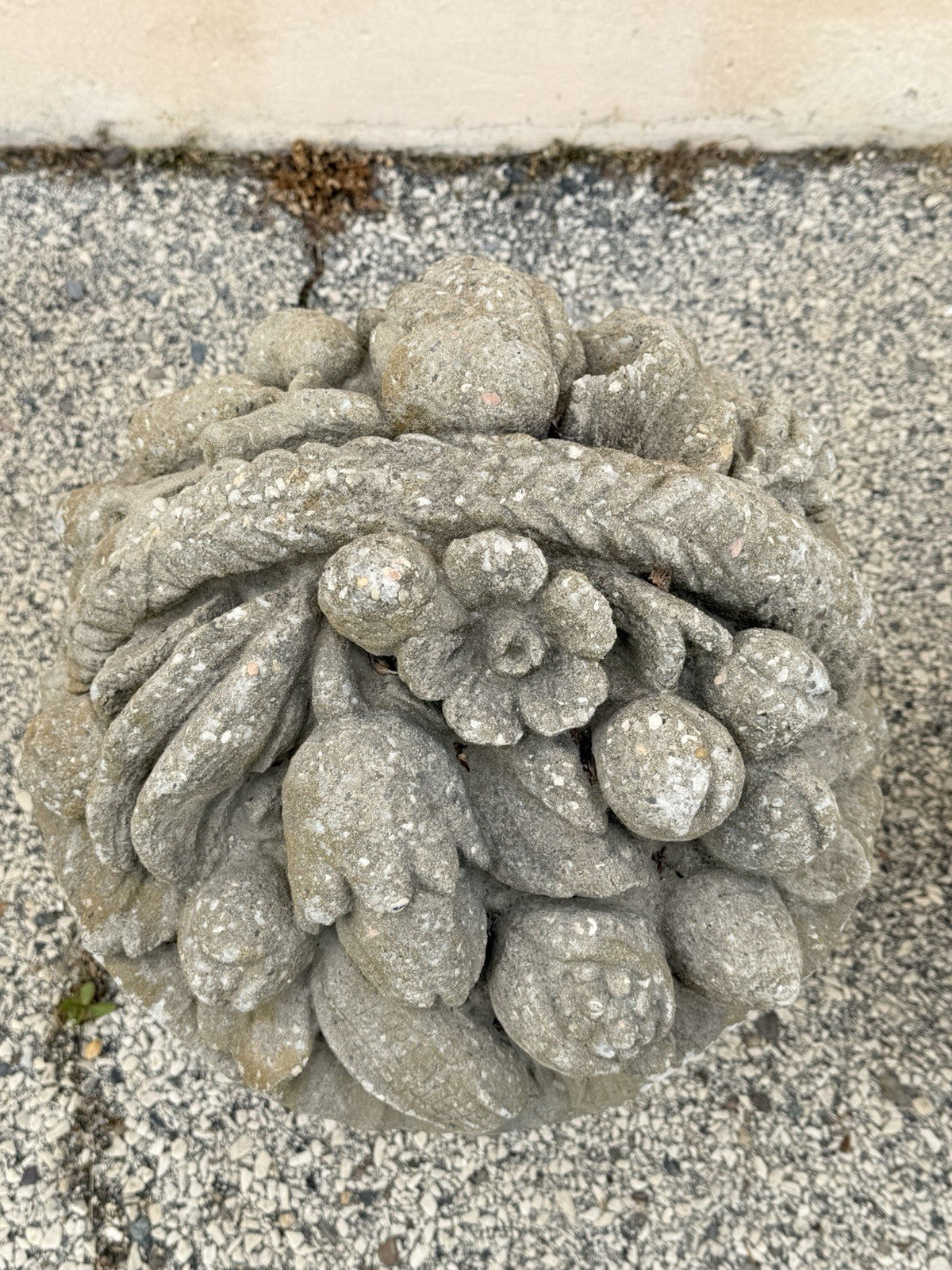 Vintage Cast Cement Stone 26" Fruit & Flower Basket Garden Lawn Ornament - Pair
