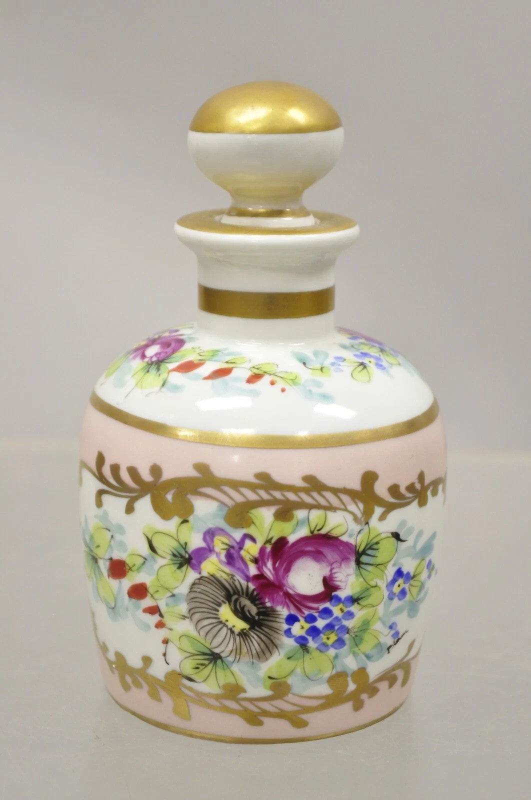 Antique French Victorian Hand Painted Porcelain Vanity Tonic Perfume Bottle