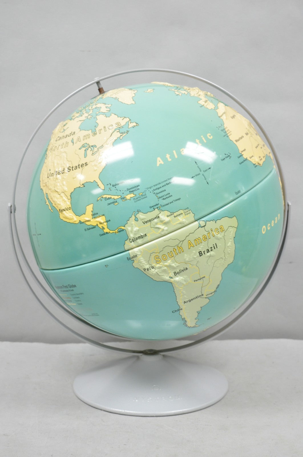 Vintage Nystrom 16" Large Sculptural Relief Classroom Double Axis World Globe