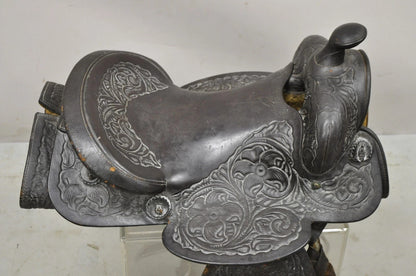 Vintage Brown Tooled Leather Floral Embossed 15" Seat Horse Riding Saddle