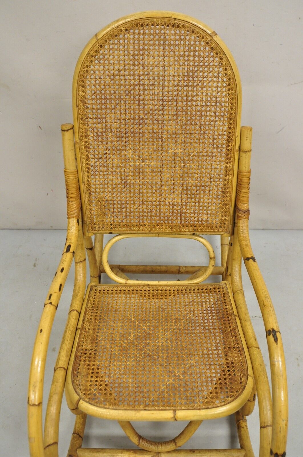 Vintage Mid Century Modern Bentwood Bamboo Rattan Cane Rocking Chair Rocker