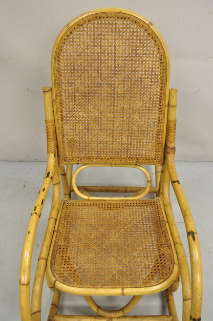 Vintage Mid Century Modern Bentwood Bamboo Rattan Cane Rocking Chair Rocker