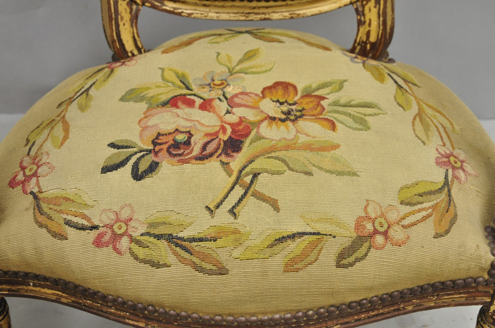 Antique French Louis XVI Style Aubusson Tapestry Fauteuil Arm Chairs - a Pair
