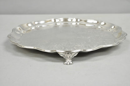 Vintage Sheridan Victorian Silver Plated Footed Round Serving Platter Bar Tray