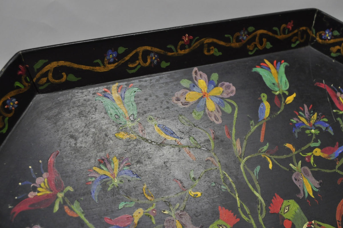 Vintage Lida Bell Clark French Country PA Dutch Hand Painted Toleware Metal Tray