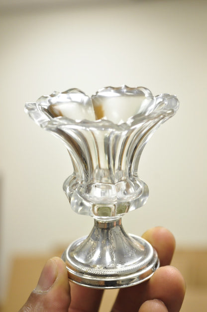 Antique English Victorian Crystal Glass & Silver Sweetmeat Candy Nut Dish, Set 6