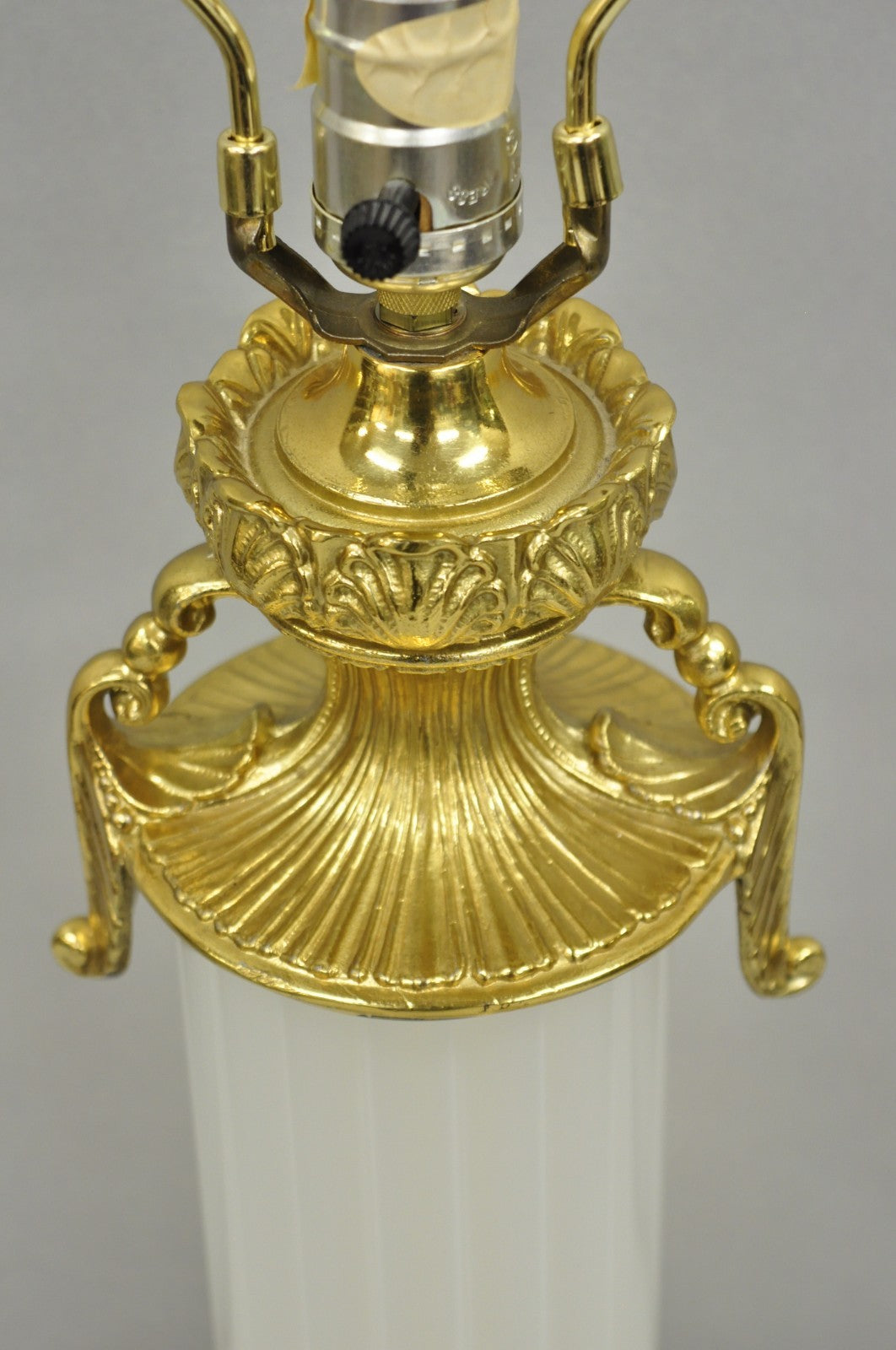Vintage French Empire Style Ribbed Glass Column Gold Table Lamp Made in Poland