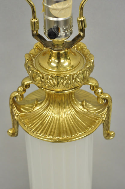 Vintage French Empire Style Ribbed Glass Column Gold Table Lamp Made in Poland