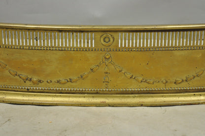 Antique English Victorian Serpentine Drape & Bellflower Brass Fireplace Fender