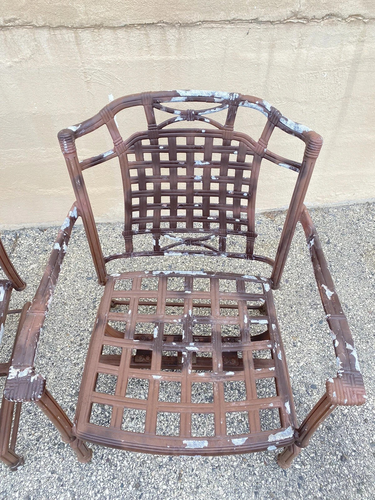 Cast Aluminum Basket Weave Lattice Patio Outdoor Rocking Lounge Chairs - a Pair
