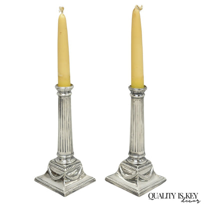 Vintage English Regency Silver Plated Classical Column Small Candlesticks - Pair