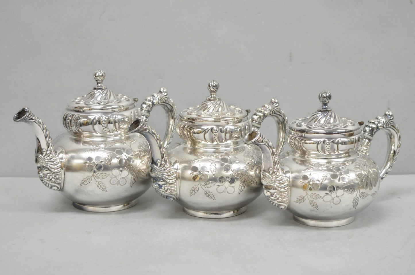 Antique Meriden B Co French Renaissance Silver Plated Figural Tea Set - 7 Pcs