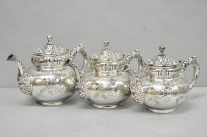 Antique Meriden B Co French Renaissance Silver Plated Figural Tea Set - 7 Pcs