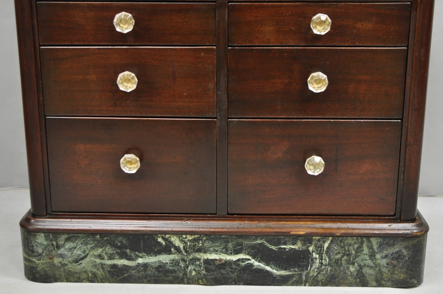 Antique Arts & Crafts Mahogany 15 Drawer Medical Dental Cabinet w/ Marble Base