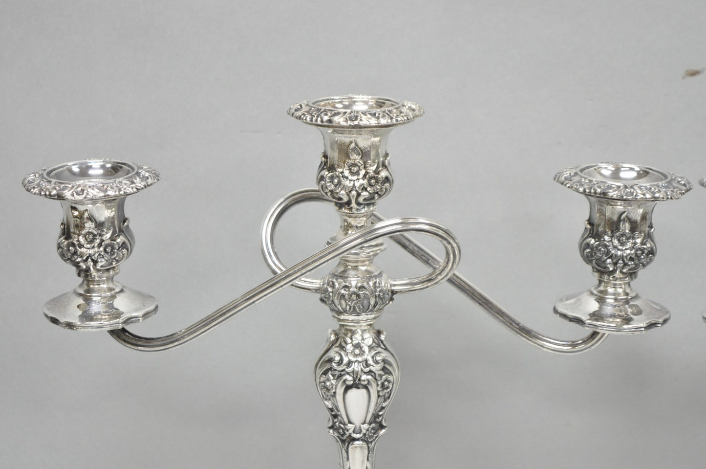 Vintage International Silver Co Countess Silver Plated 3 Arm Candelabra - Pair