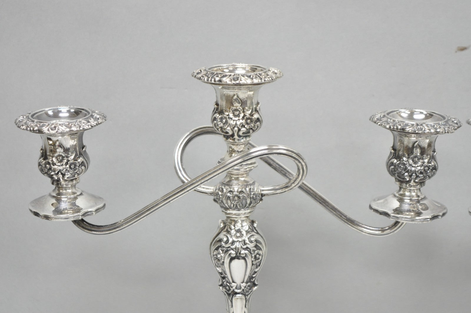 Vintage International Silver Co Countess Silver Plated 3 Arm Candelabra - Pair