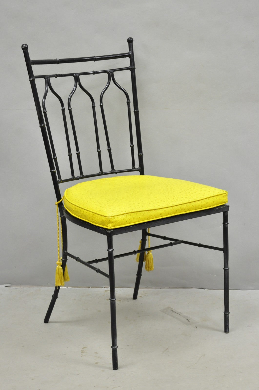Vintage Salterini Hollywood Regency Wrought Iron Faux Bamboo Dining Chair, Set 8