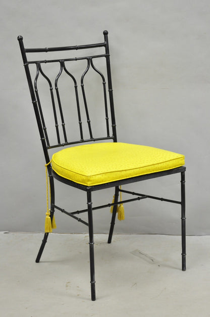 Vintage Salterini Hollywood Regency Wrought Iron Faux Bamboo Dining Chair, Set 8