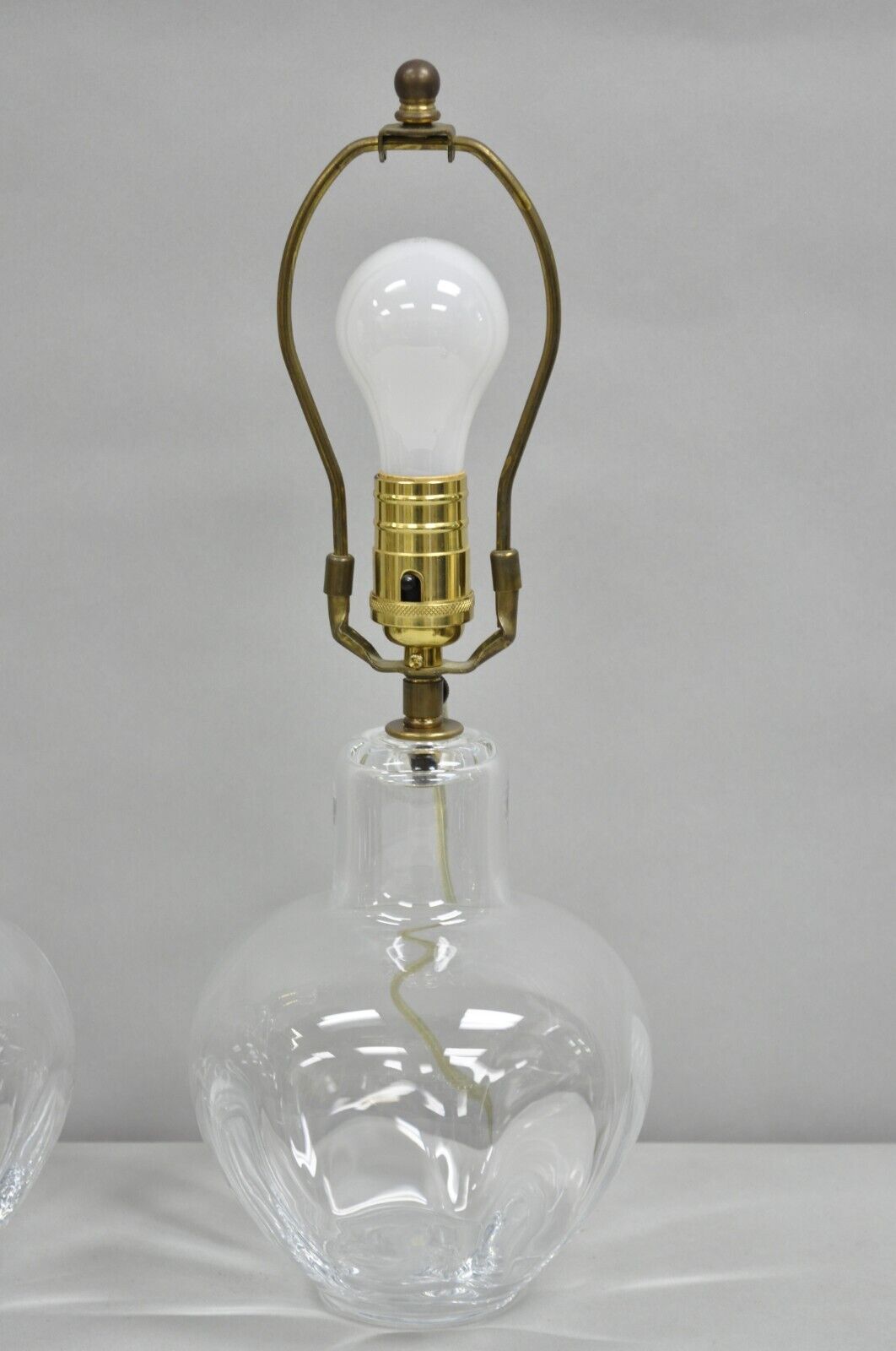 Vintage Simon Pearce Shelburne Modern Handblown Glass Vase Small Table Lamp Pair