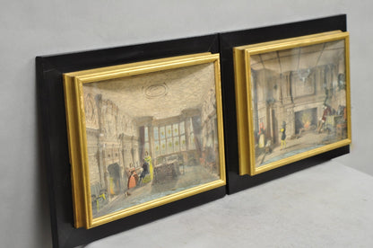 Antique Colored Lithograph 3D Frame Hall of Levens & Trophy Room Joseph Nash (2)