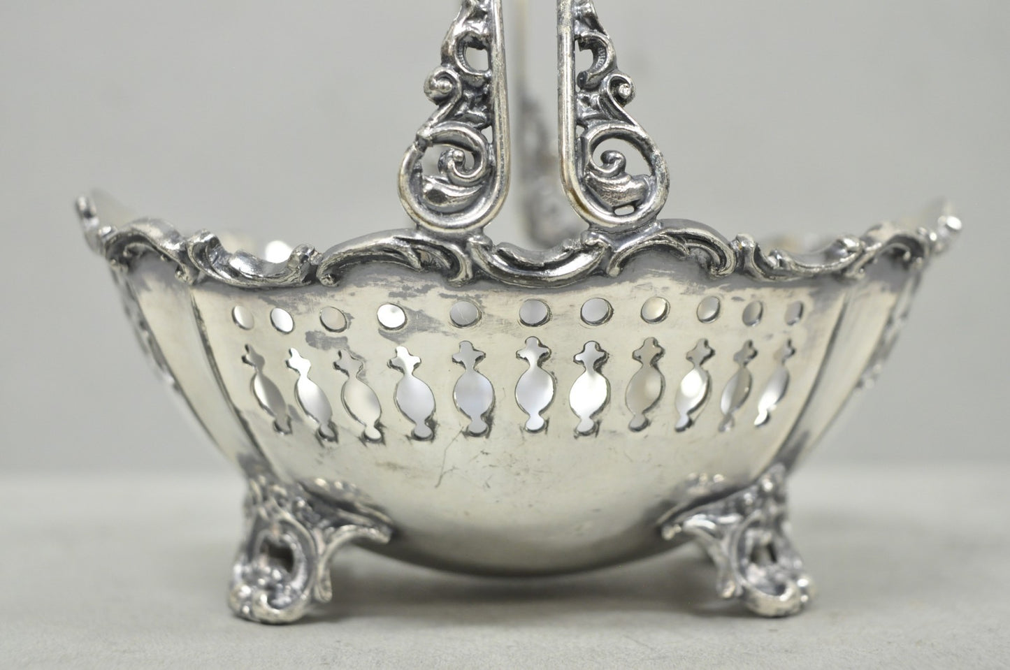 Antique Wallace Bros Victorian Silver Plated Reticulated Small Basket Nut Dish