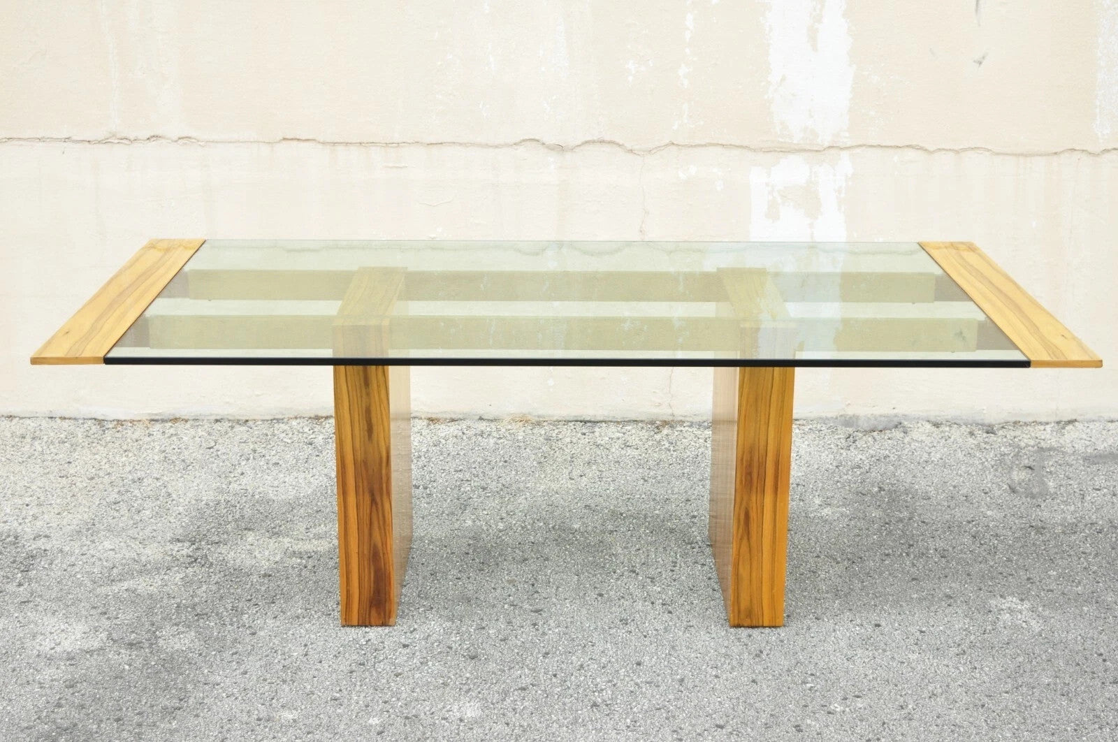 Kagan Lacquered Rosewood and Brass Cantilever Glass Top Extension Dining Table