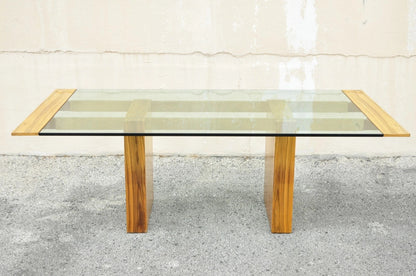 Kagan Lacquered Rosewood and Brass Cantilever Glass Top Extension Dining Table