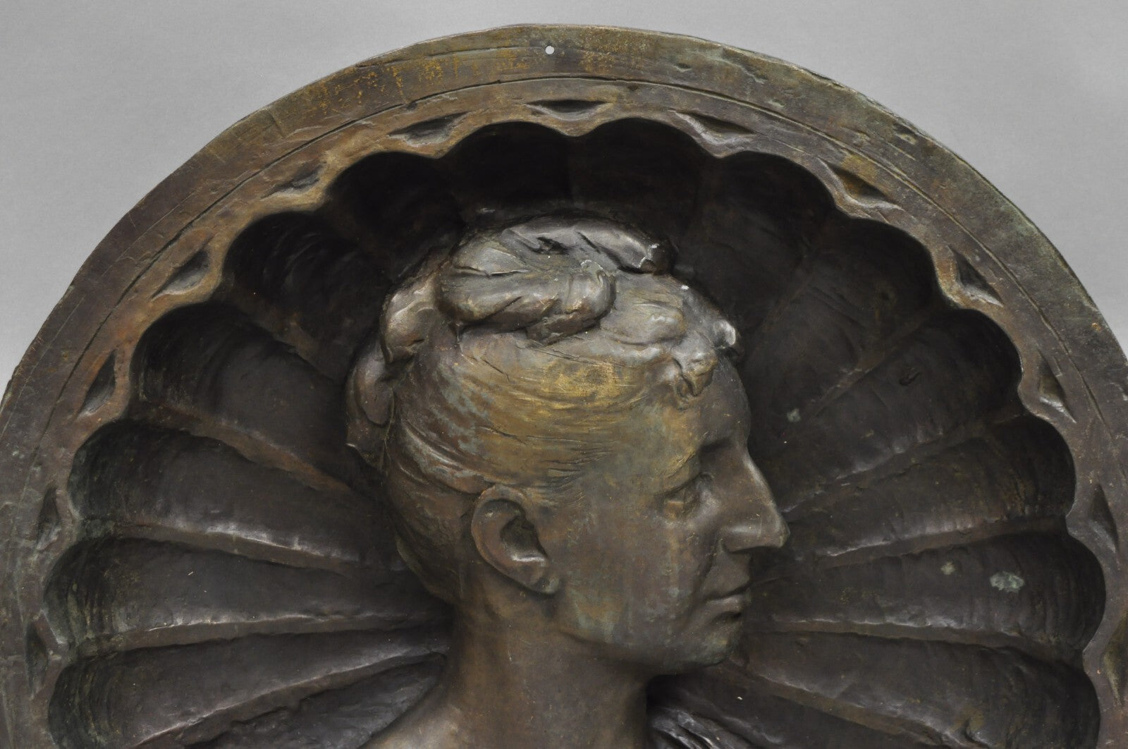 Antique Italian Woman Bust Large 25" Bronze Relief Repousse Monument Plaque