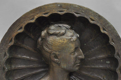 Antique Italian Woman Bust Large 25" Bronze Relief Repousse Monument Plaque