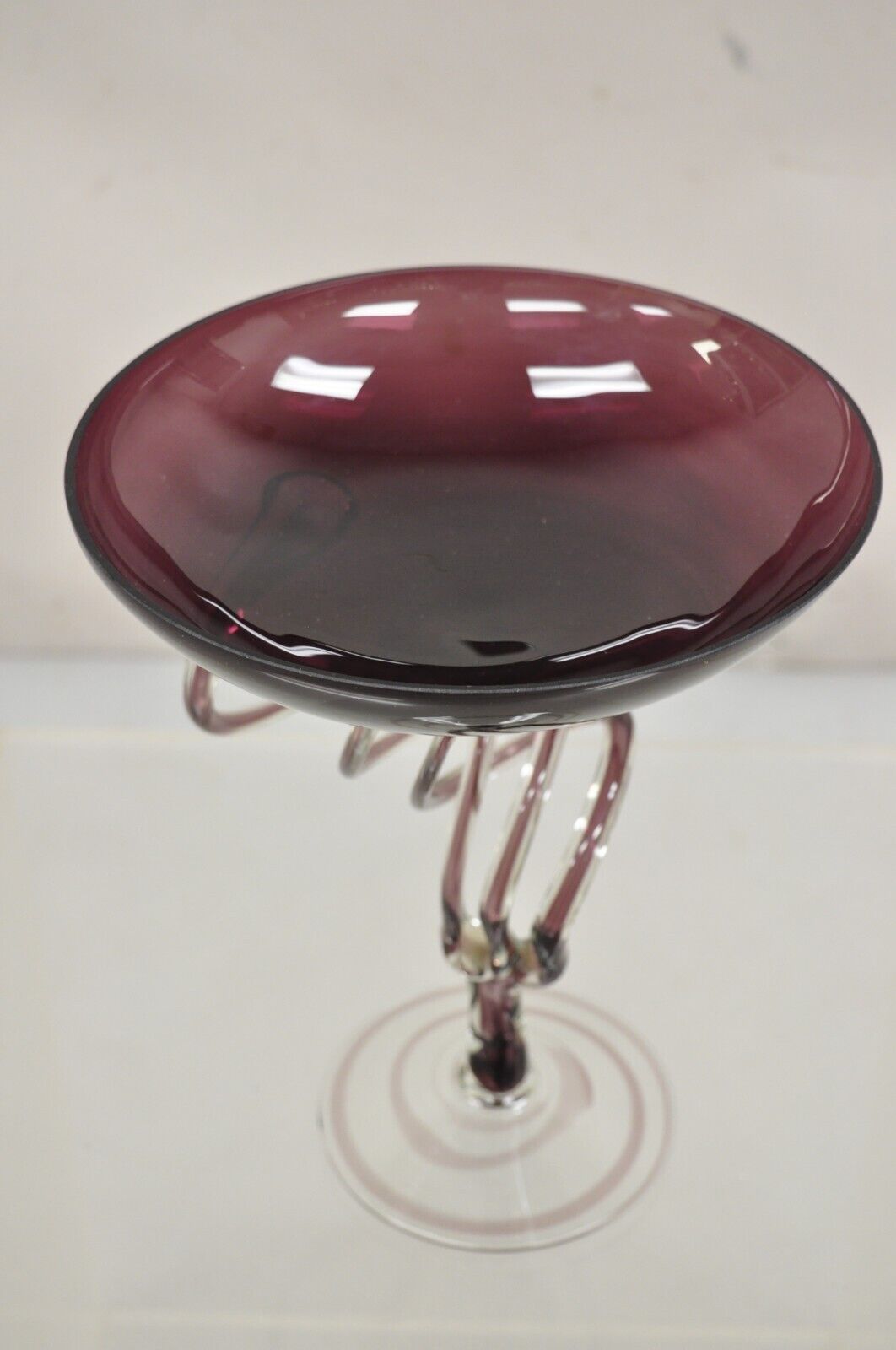 Vintage Hand Blown Italian Murano Style Purple Glass Swirl Compote Candy Dish