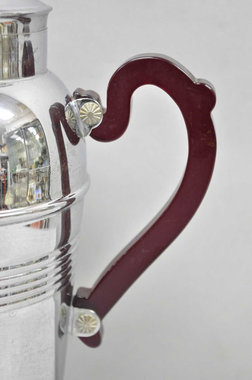 Art Deco Silver Plated Red Bakelite Handle Martini Bar Cocktail Shaker Pitcher