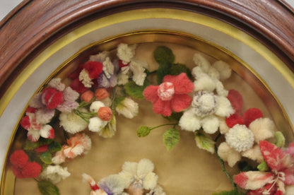 Victorian Oval Mahogany Shadow Box Frame Felt Cotton Flower Mourning Wall Wreath