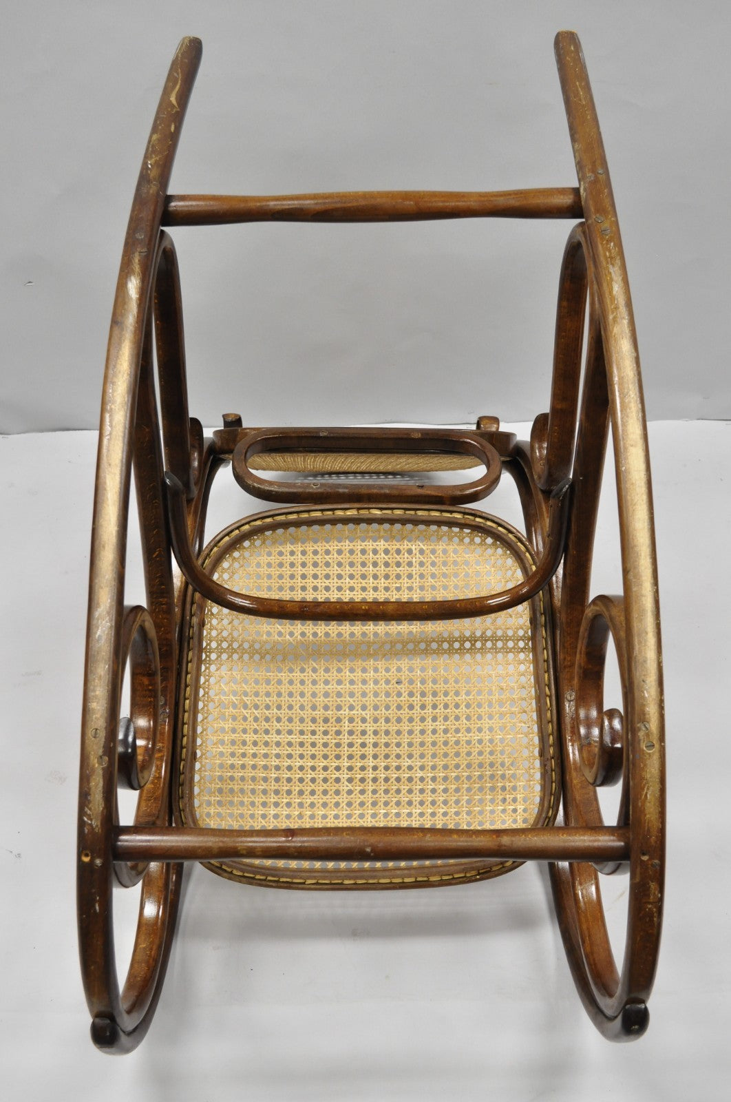 Vintage Mid Century Modern Thonet Style Bentwood & Cane Rocker Rocking Chair (B)