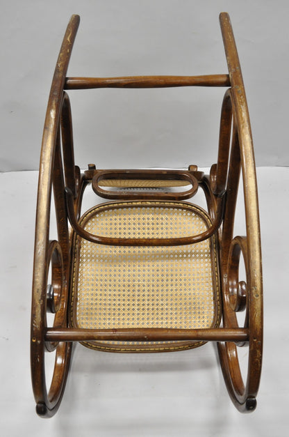 Vintage Mid Century Modern Thonet Style Bentwood & Cane Rocker Rocking Chair (B)