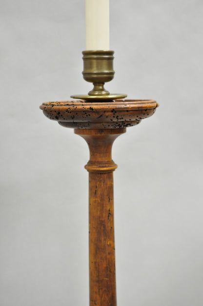 Vintage French Country Carved Wood Distressed Candlestick Floor Lamp by Chapman