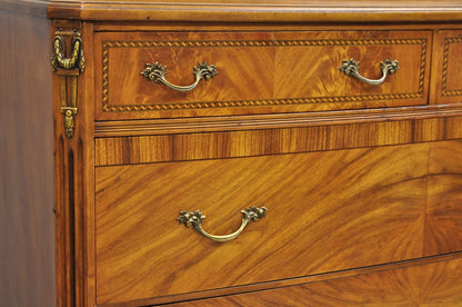 Antique French Louis XV Style Mahogany Satinwood Inlay 4 Drawer Dresser by Sligh