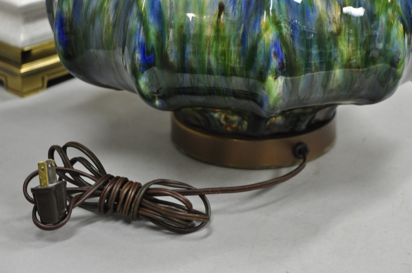 Vintage Mid Century Modern Blue Green Ceramic Table Lamps by Modernera - a Pair