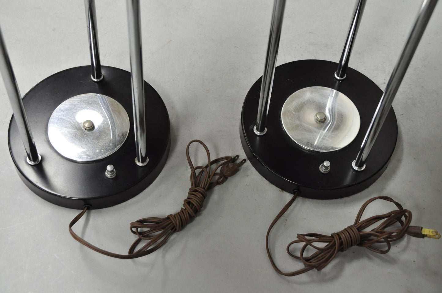 Vintage Mid Century Modern Woven Spun Fiberglass Triple Shade Table Lamp - Pair