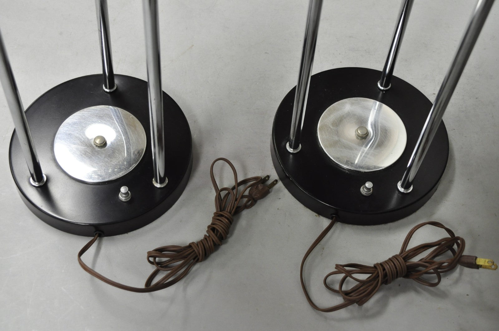 Vintage Mid Century Modern Woven Spun Fiberglass Triple Shade Table Lamp - Pair